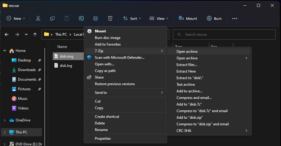 Windows Explorer context menu options for the image file.